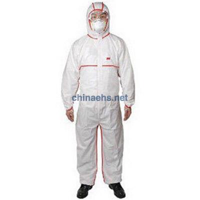 3M4565 白色帶帽紅色膠條連體防護服